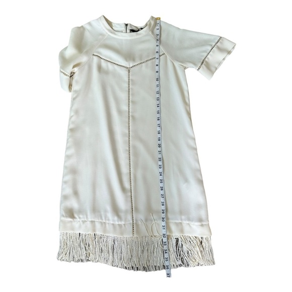 Zara Summer Mini Basic Ivory Eyelet Pullover Fringe Hem Boho Dress Size Small - Picture 6 of 12